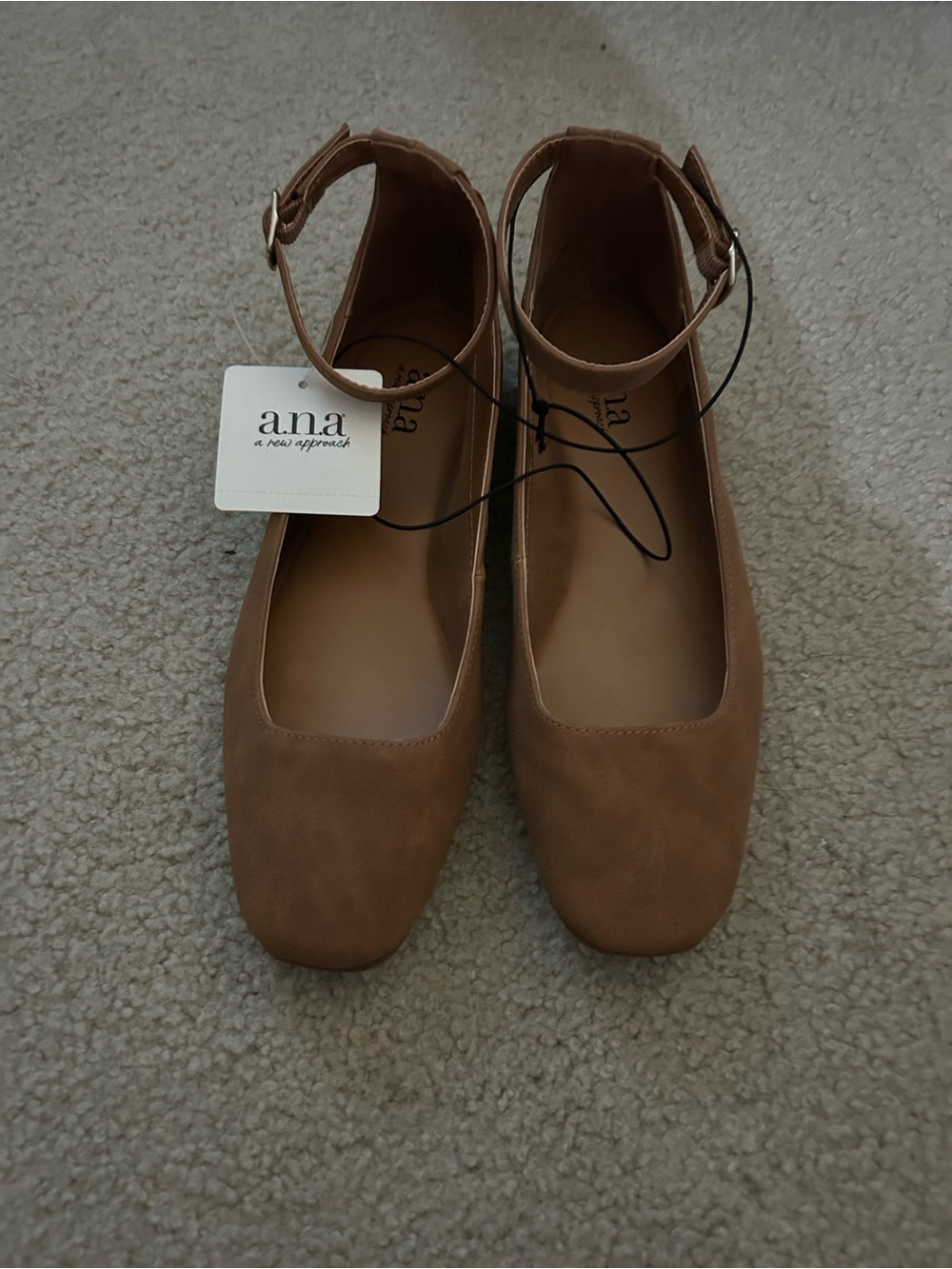 a.n.a Brown Square-Toe Ankle-Strap Flats
